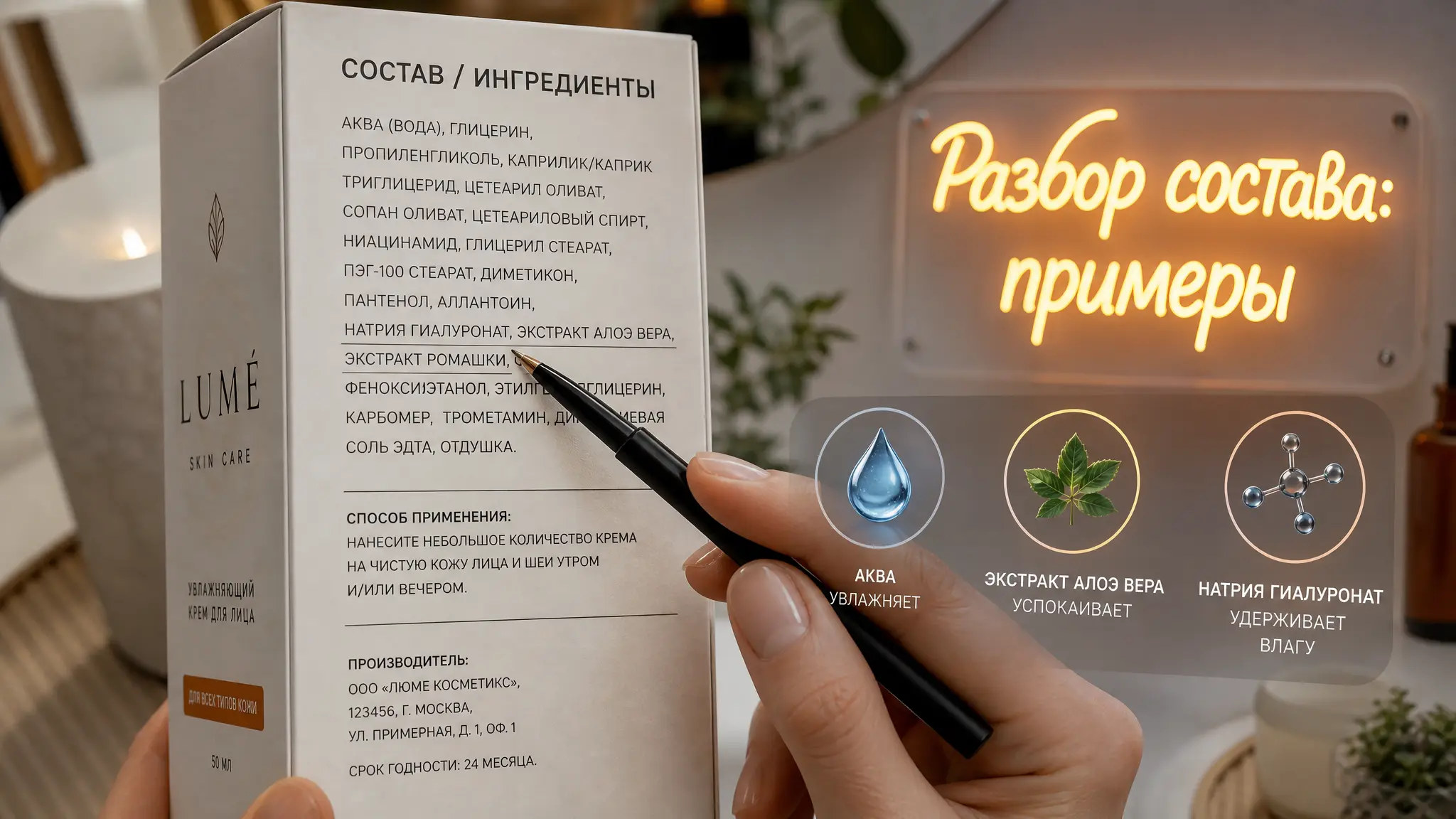 Пример разбора состава косметического средства по INCI, показывающий, как читать этикетки и понимать ингредиенты для осознанного выбора