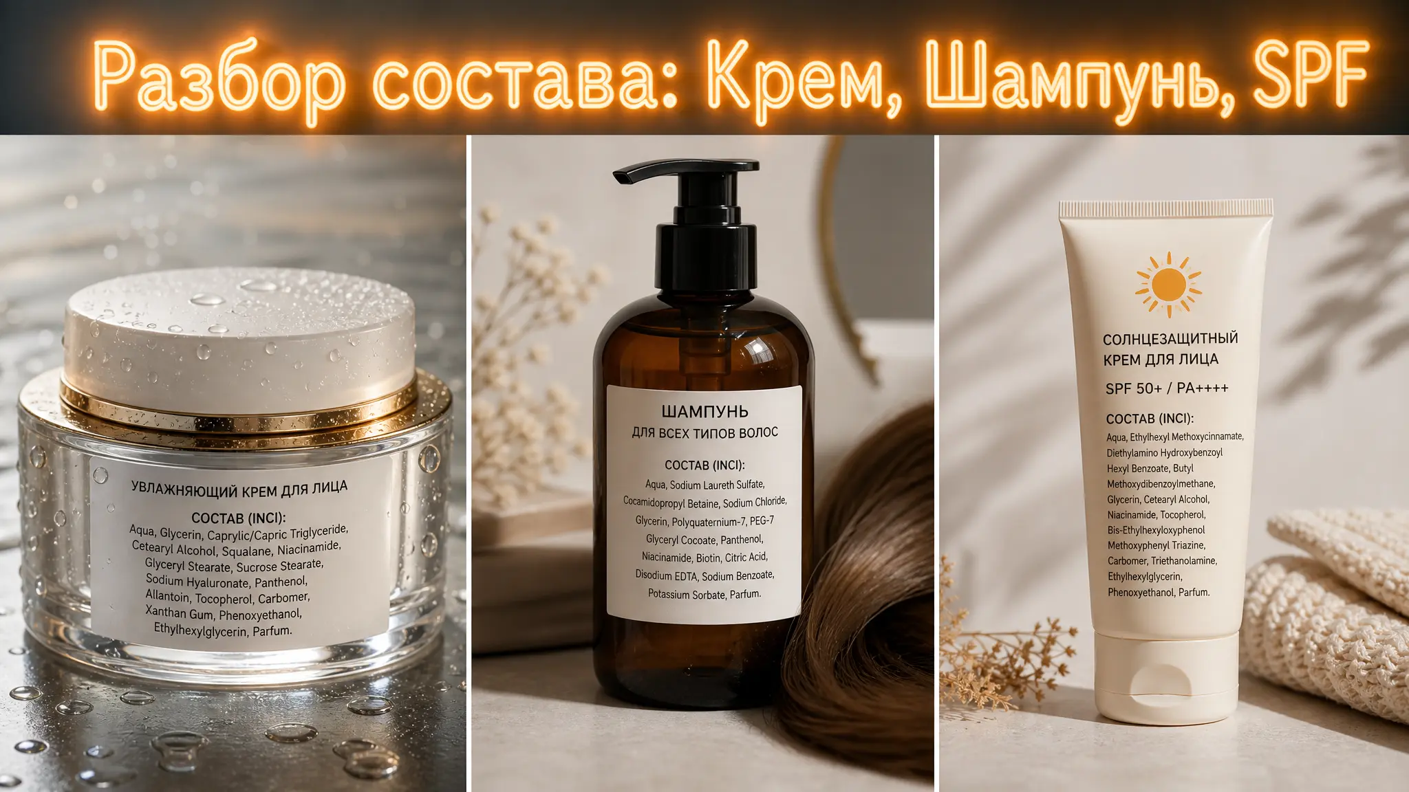 Сравнение этикеток косметических средств для проверки натуральности состава, с акцентом на ингредиенты