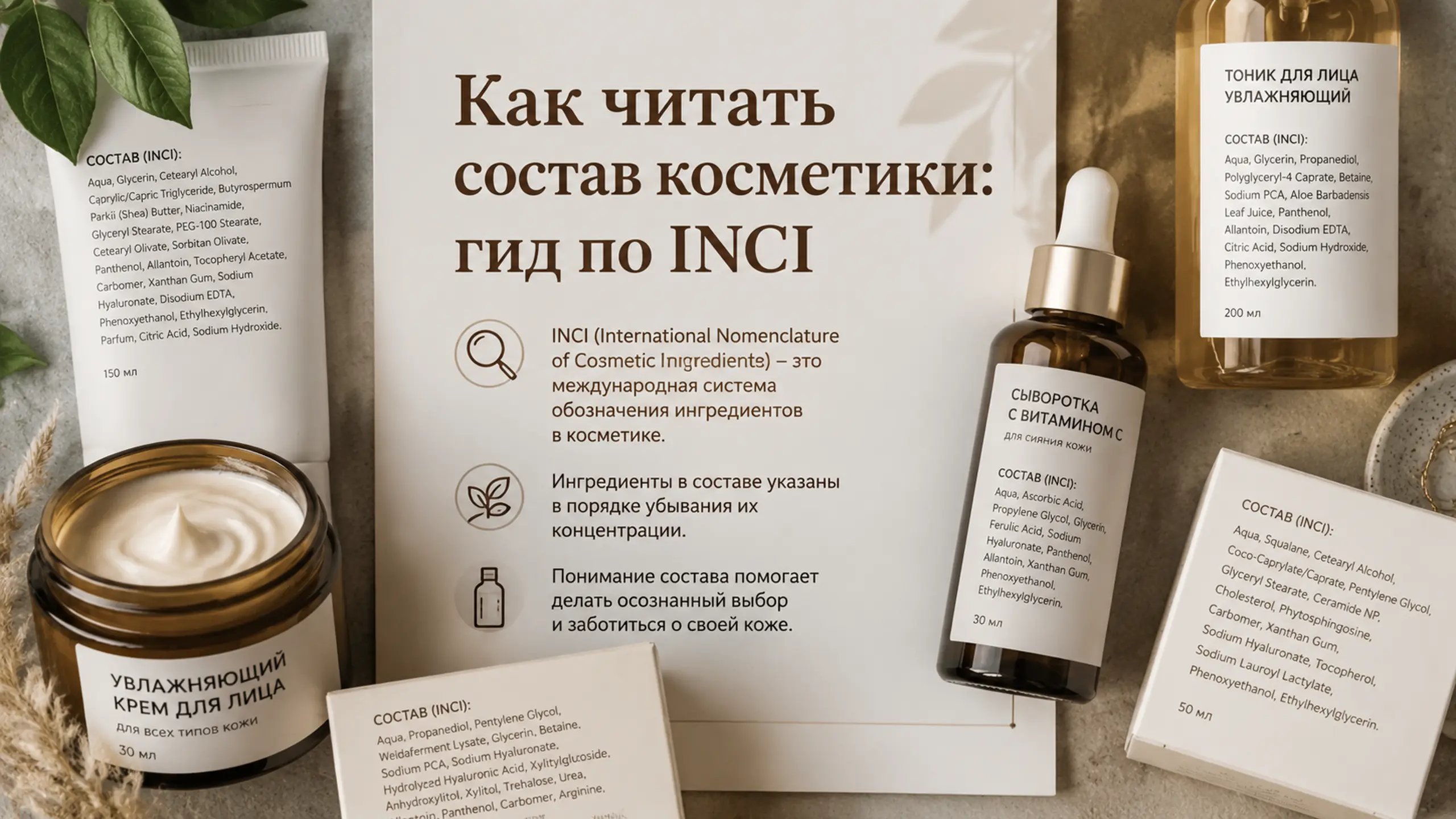 Женщина внимательно изучает этикетку косметического средства, разбираясь в списке ингредиентов INCI