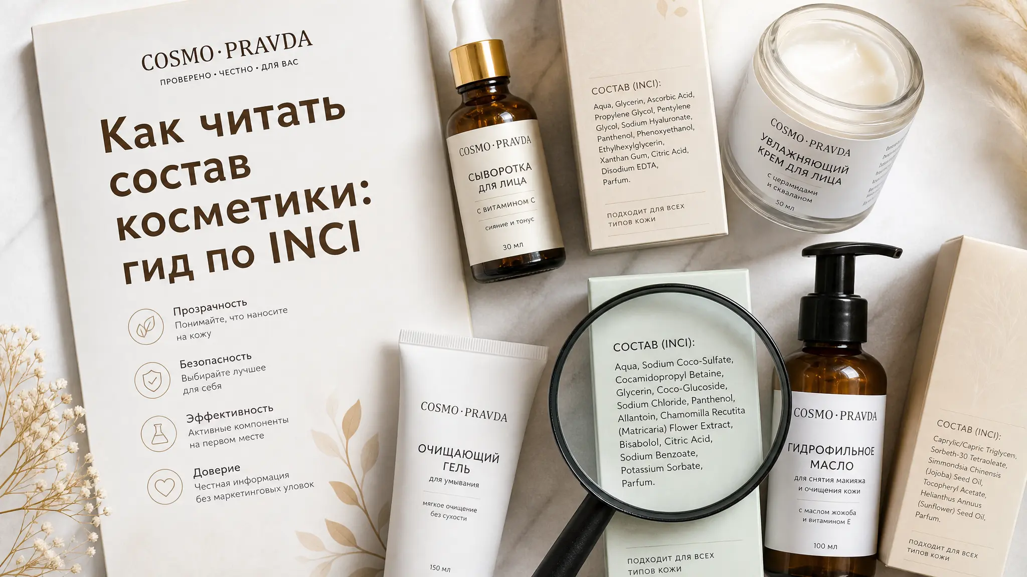 Женщина внимательно изучает этикетку косметического средства, разбираясь в списке ингредиентов INCI
