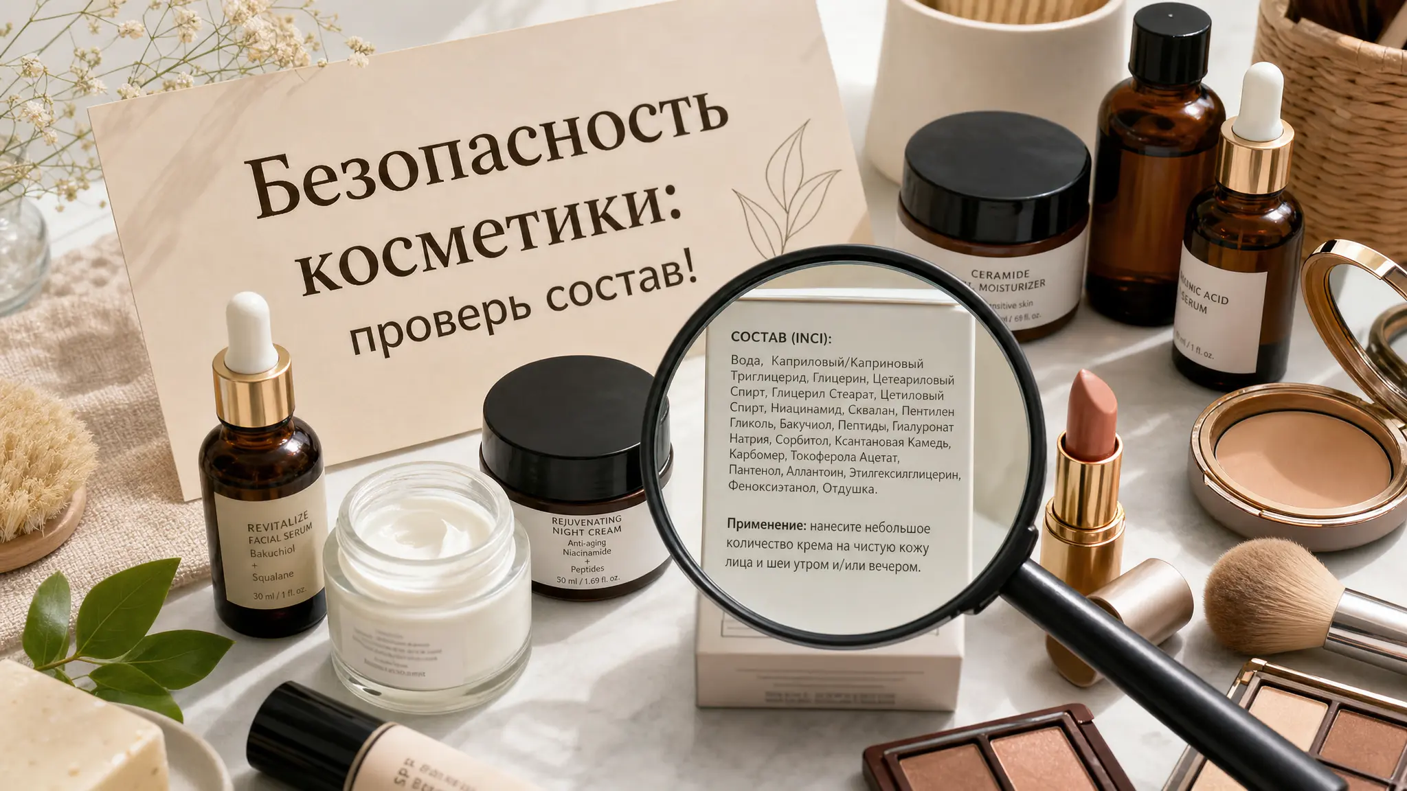 Женщина внимательно изучает этикетку косметического средства, проверяя состав на безопасность