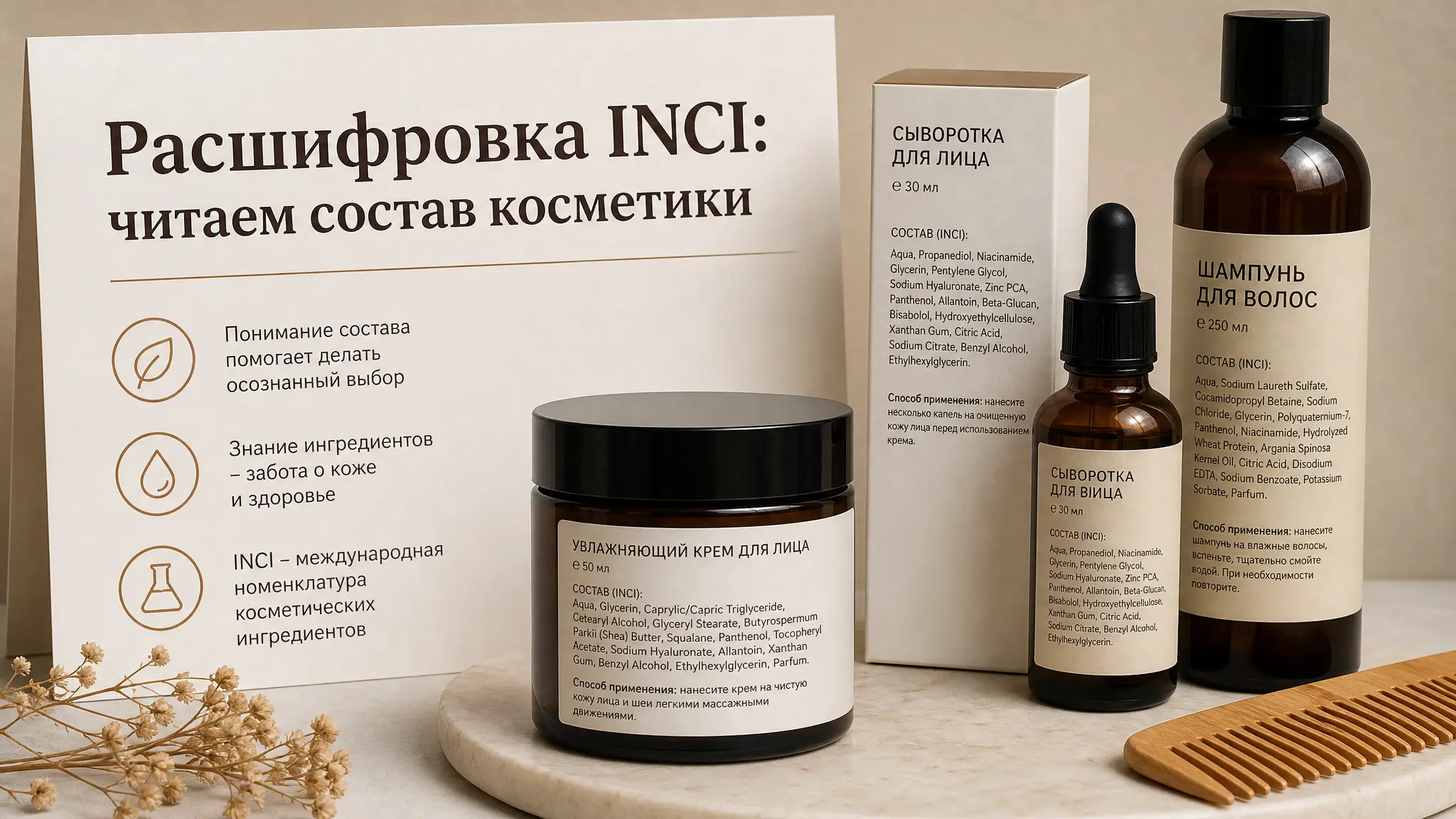 Женщина внимательно изучает этикетку косметического средства, чтобы понять его состав