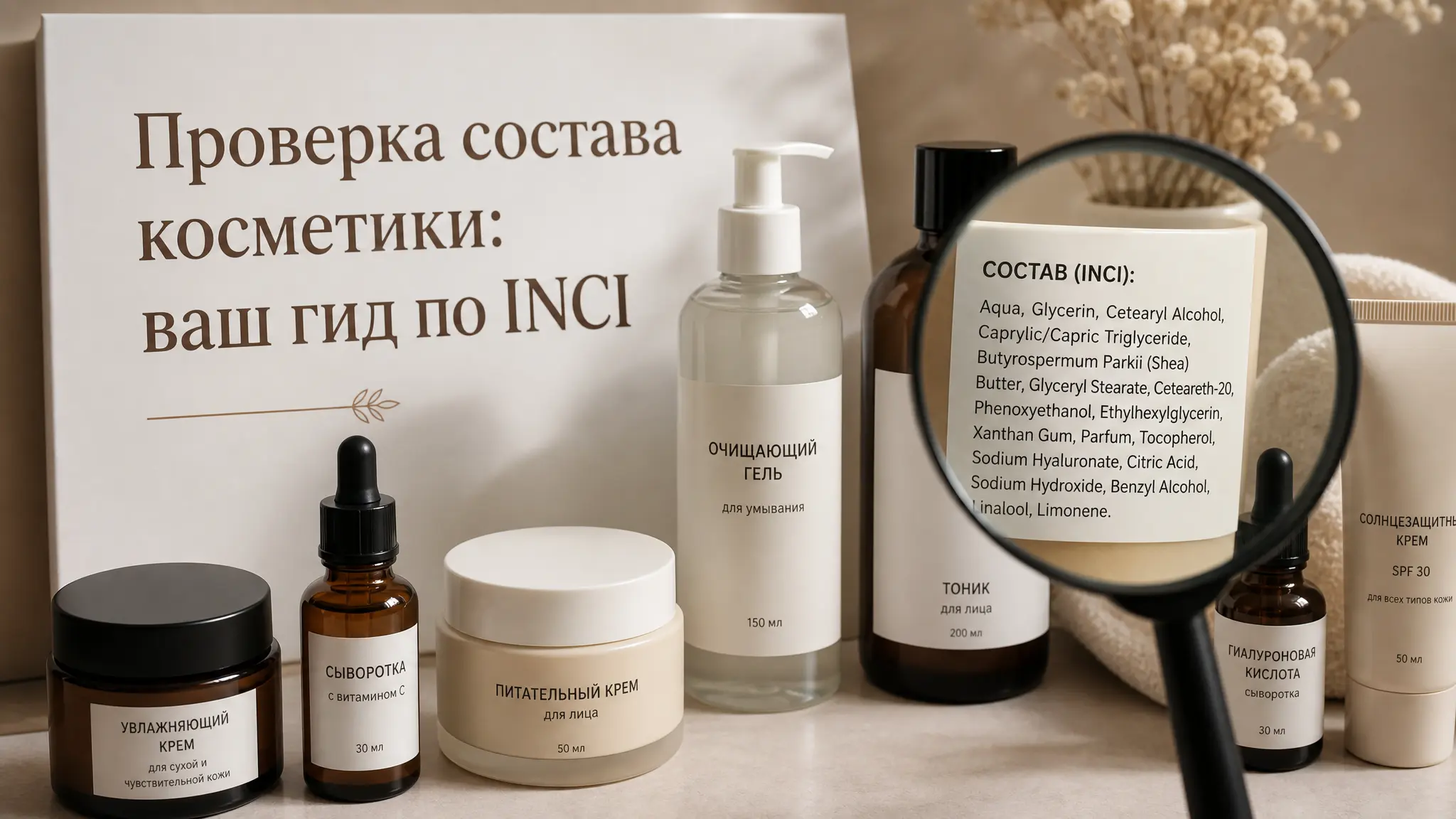 Гид по расшифровке состава уходовой косметики по системе INCI, помогающий понять назначение каждого компонента для выбора лучших средств