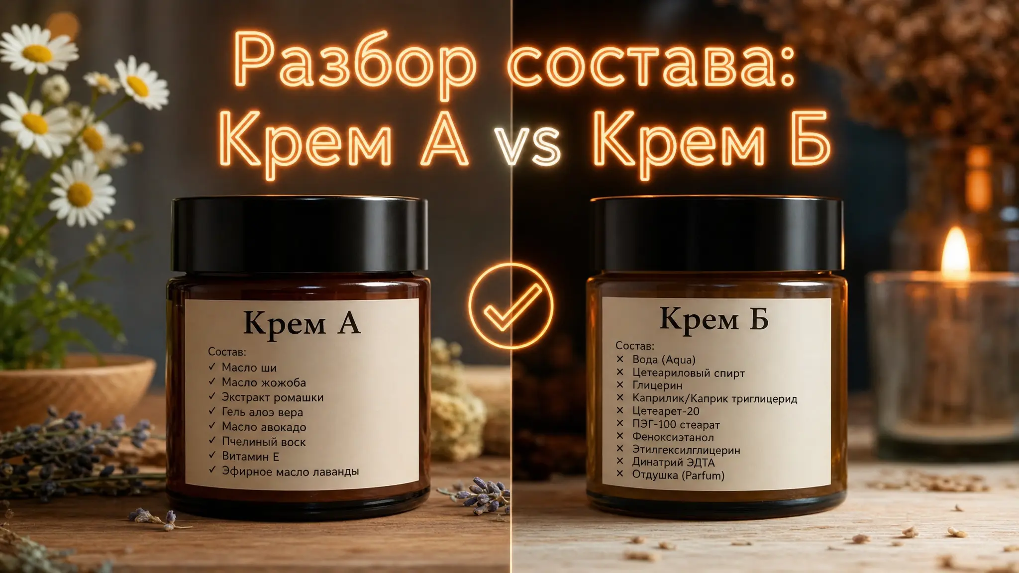 Сравнение составов двух кремов онлайн с помощью расшифровки INCI для выбора лучшего продукта