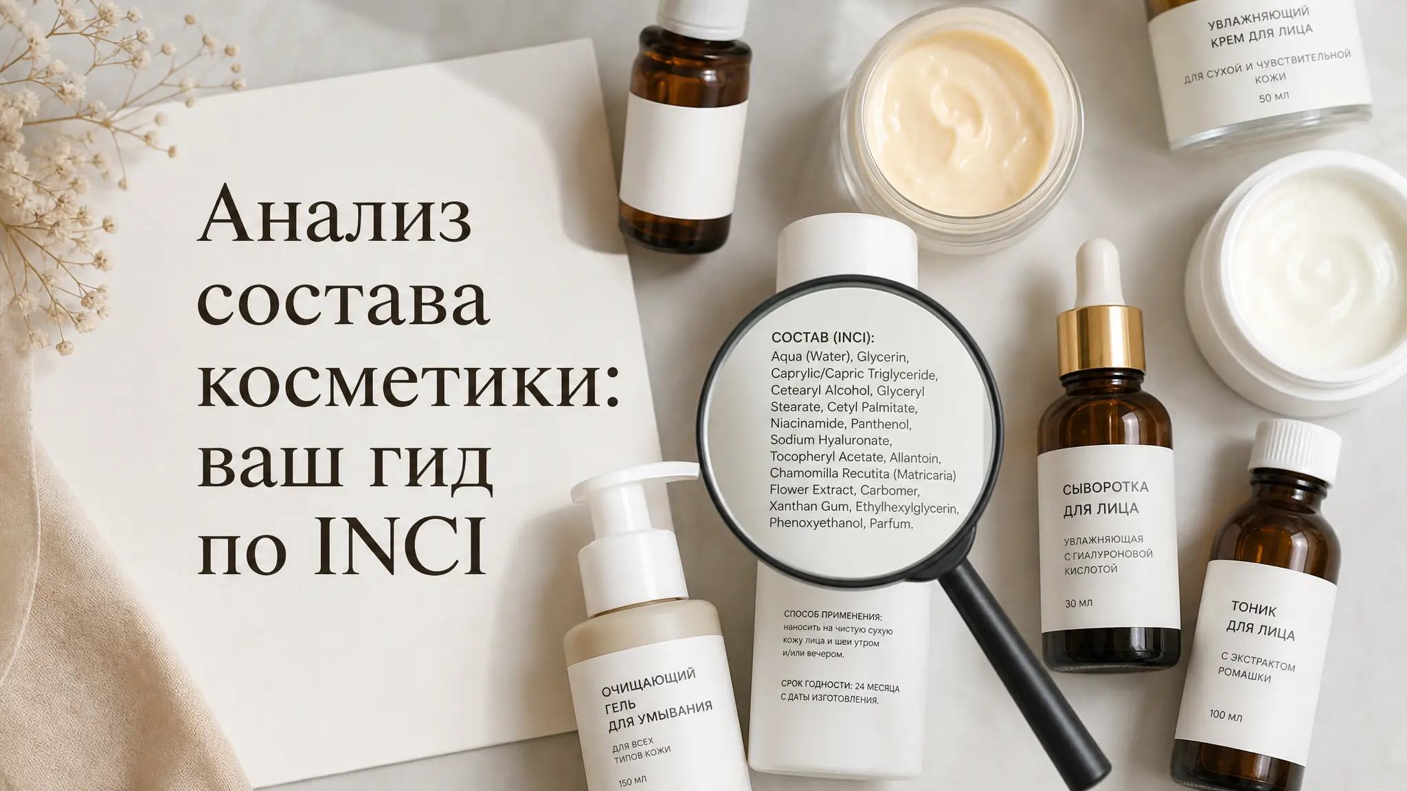 Женщина внимательно изучает этикетку с составом косметического средства, держа его в руках