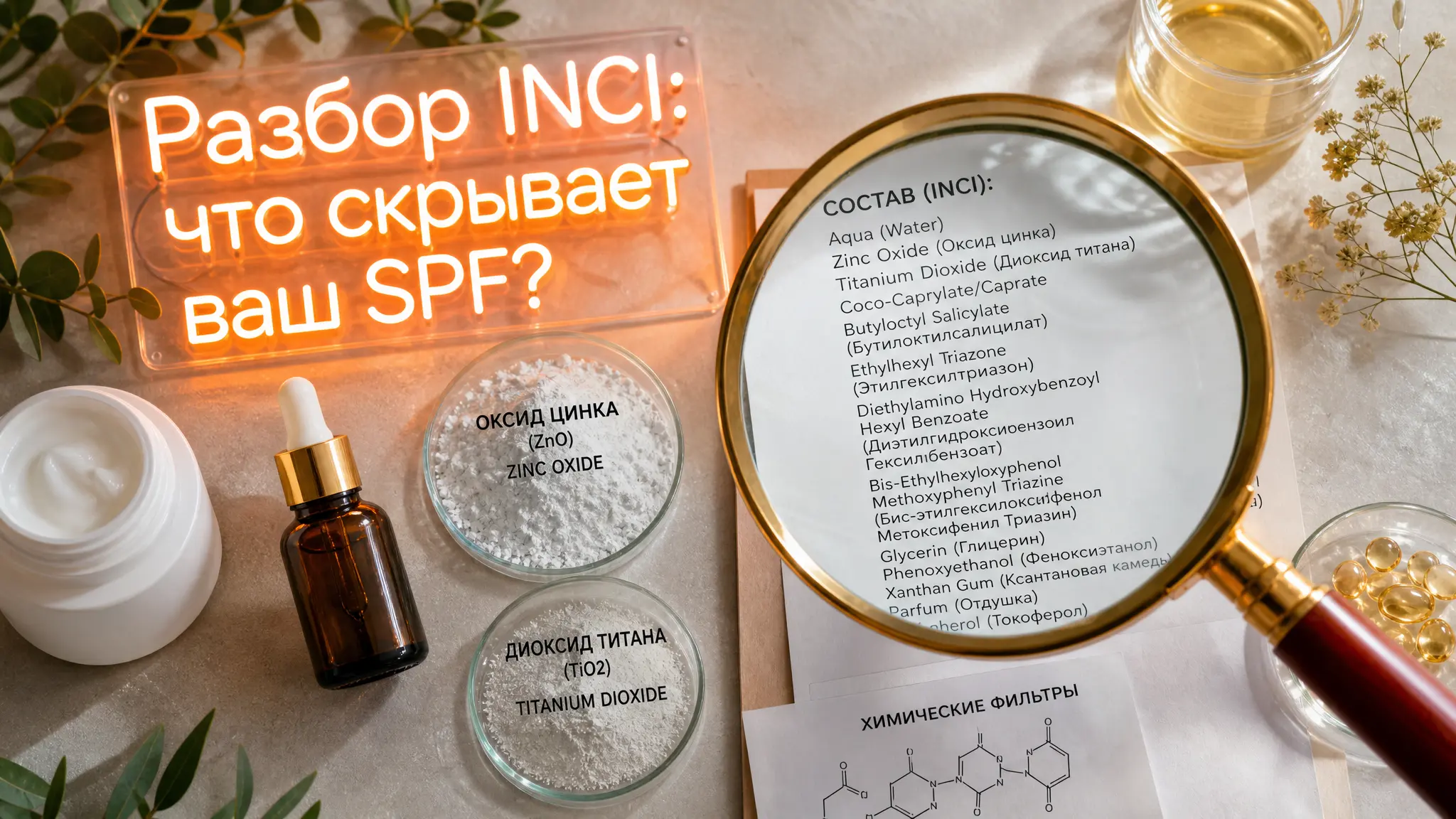 Подробный разбор состава солнцезащитного крема SPF 50, включая анализ INCI, для обеспечения здоровья и защиты кожи от ультрафиолета