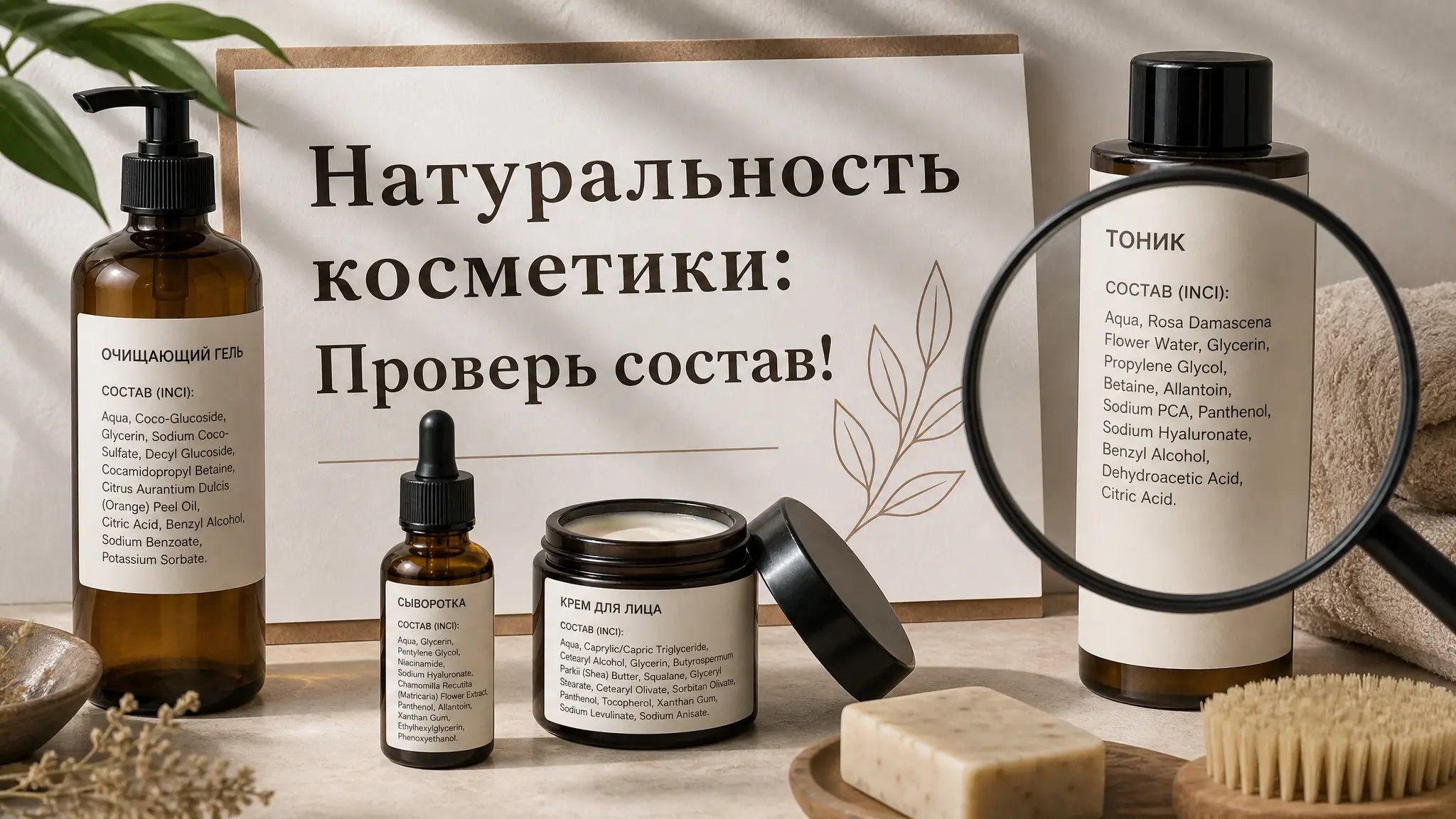 Женщина внимательно изучает этикетку косметического средства, проверяя состав на натуральность