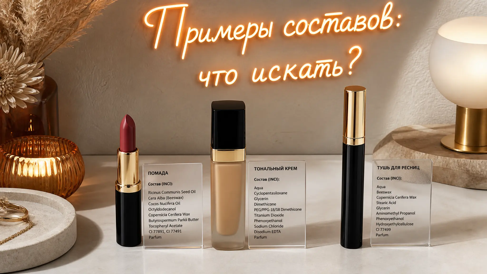 Примеры составов декоративной косметики: разбираем, что искать в списке ингредиентов для правильного выбора