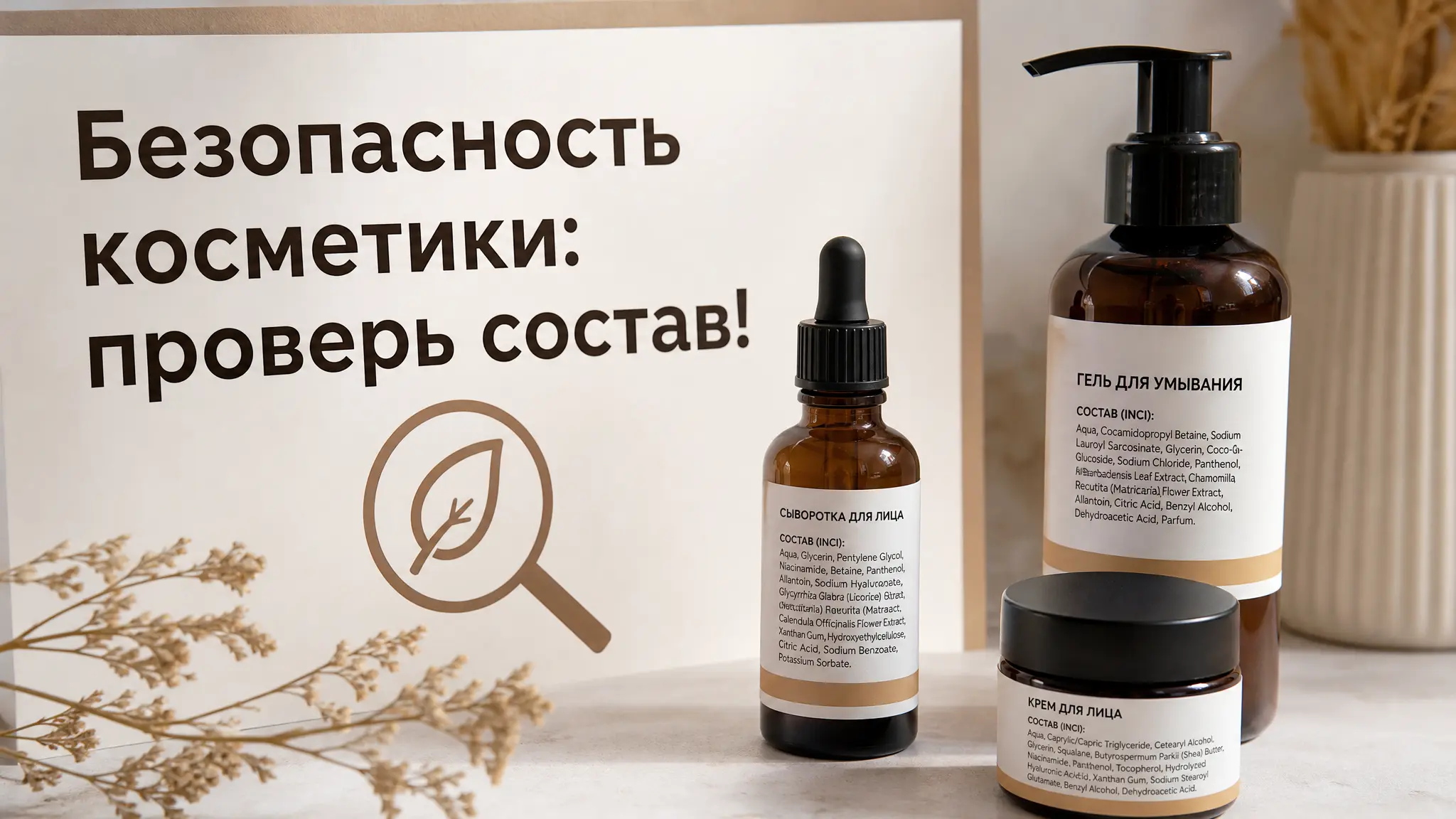 Женщина внимательно изучает этикетку косметического средства, проверяя состав на безопасность
