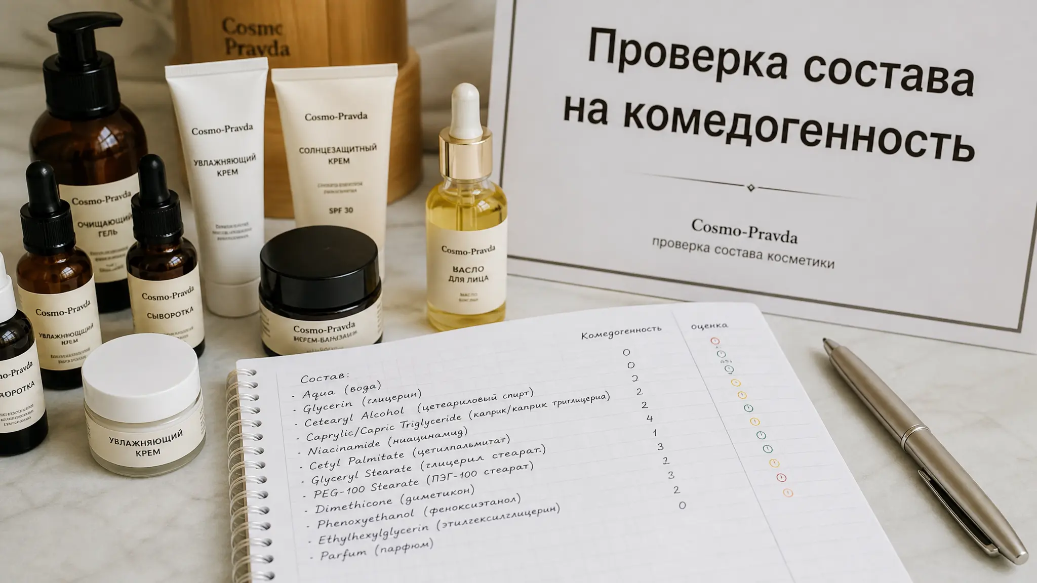 Женщина внимательно изучает этикетку косметического средства, проверяя состав на наличие комедогенных компонентов для осознанного выбора