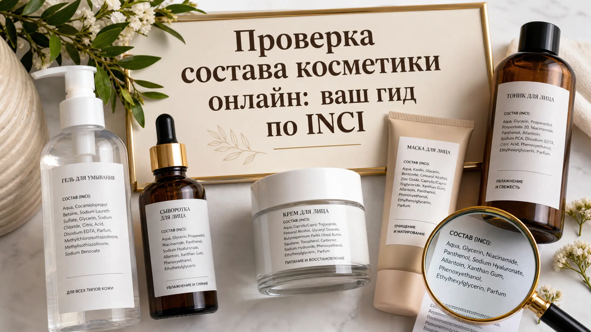 Женщина внимательно изучает этикетку косметического средства, держа его в руках, чтобы проверить состав онлайн