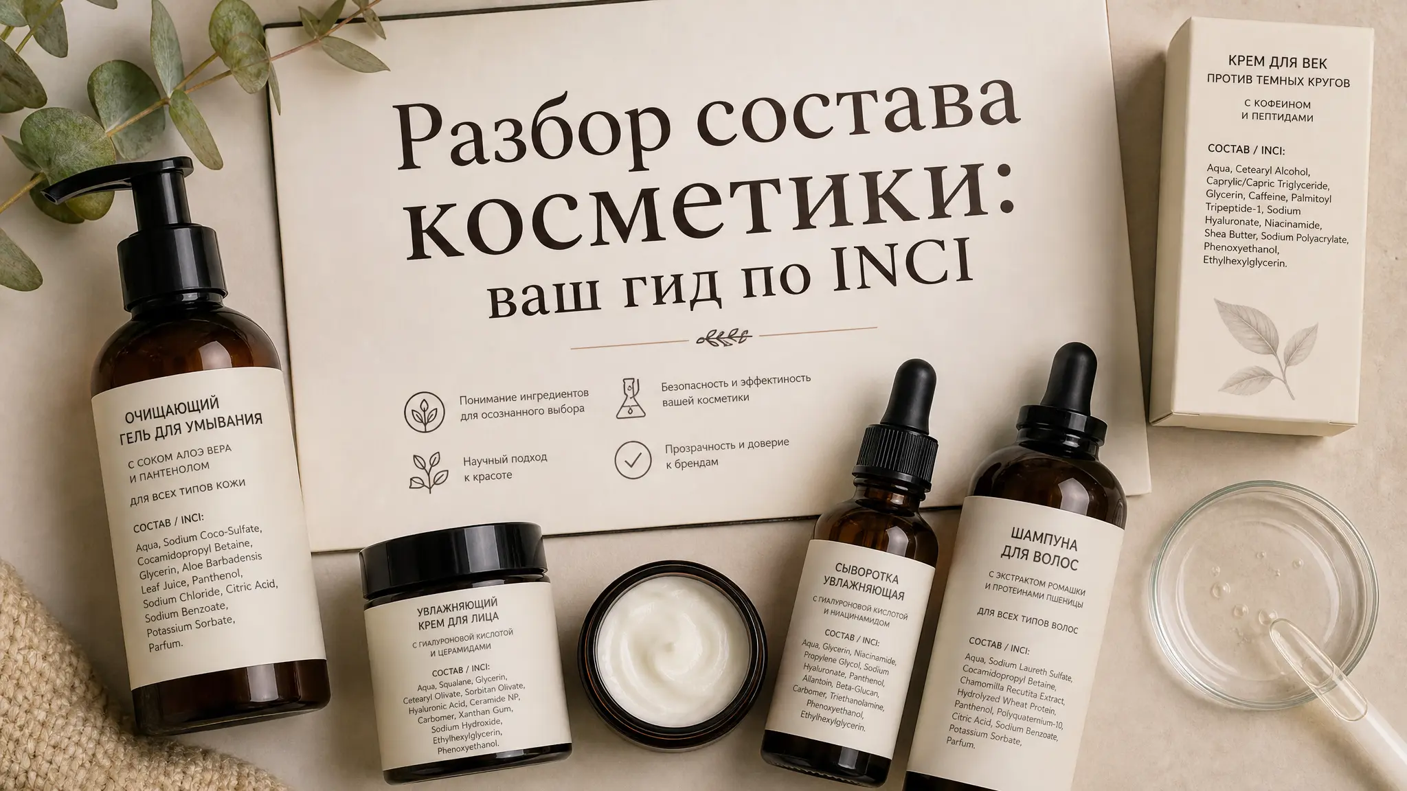 Женщина внимательно изучает этикетку косметического средства, разбирая состав по системе INCI